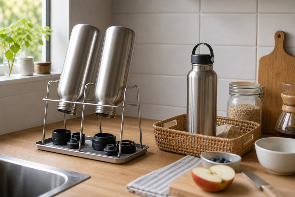 洗った水筒を乾かす場所と毎日使う水筒の置き場所
